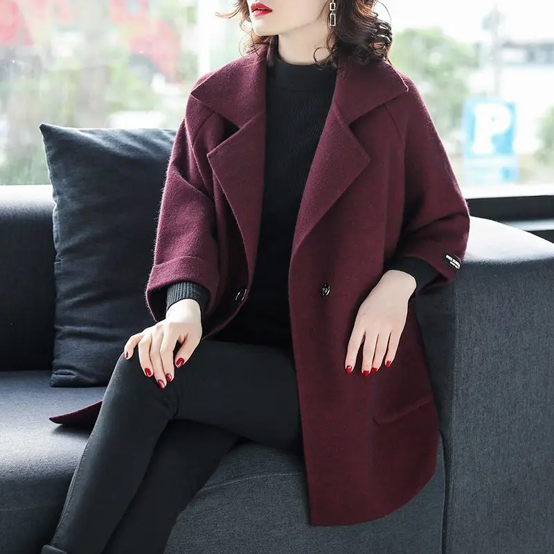 Cappotto di fascia alta in lana per giacca ampia da donna con maniche a 7 quarti di media lunghezza taglie forti 4