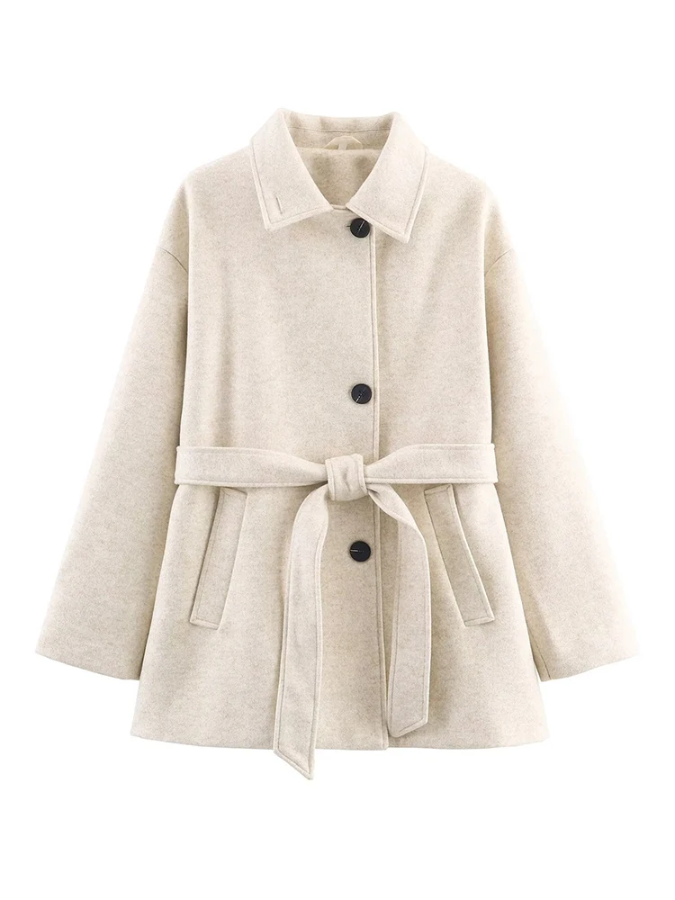 HH 2025 Donna Autunno Elegante Cintura Sottile Tasca monopetto Design Casual Allentato Outwear Donna Manica Lunga Risvolto Cappotto di Moda 5