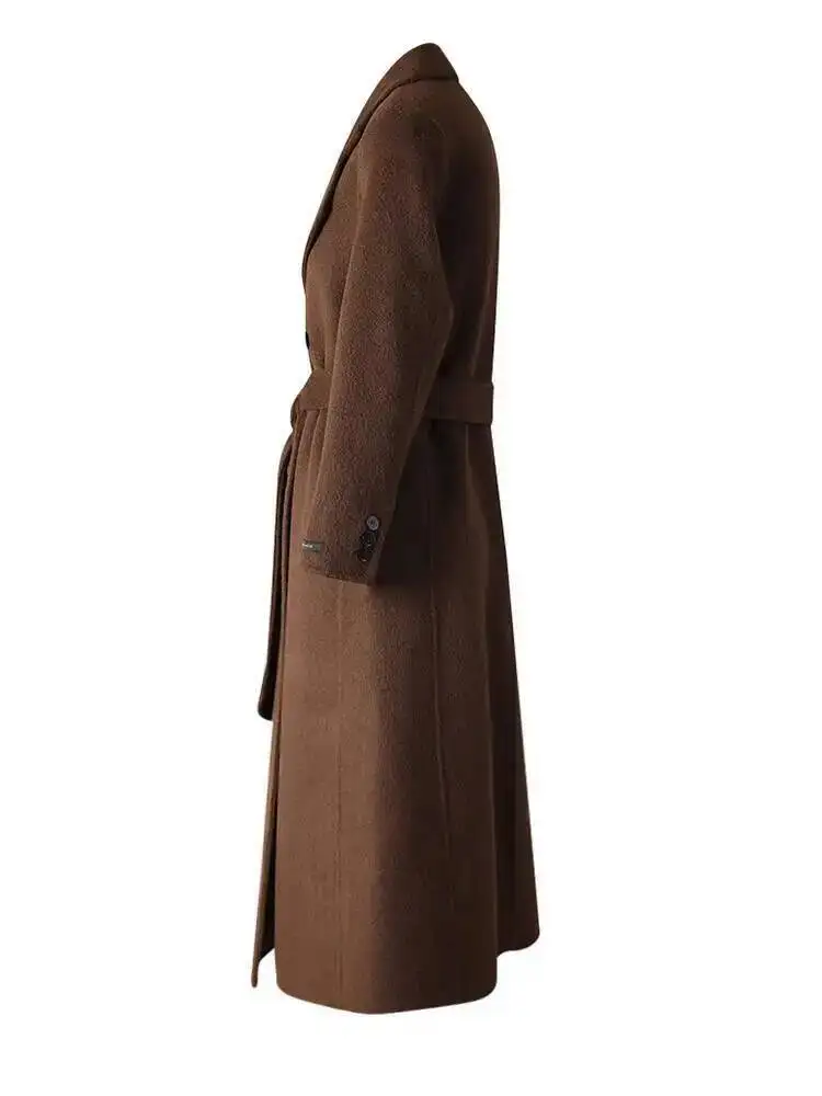 EAM Marrone Con Cintura di Grandi Dimensioni Lungo Elegante Cappotto di Lana Nuovo Risvolto Manica Lunga Giacca da Donna Moda Marea Autunno Inverno 2025 CPG4131 2