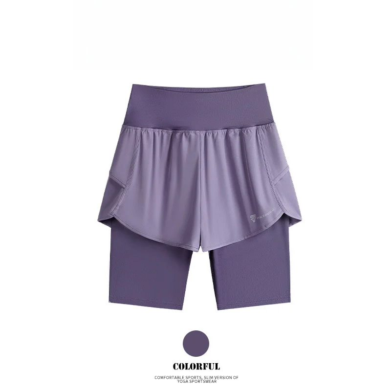 DRUR Pantaloncini da yoga Donna Estate Falsi pantaloncini da palestra larghi a vita alta in due pezzi con tasca Abbigliamento da corsa fitness leggero da donna 3