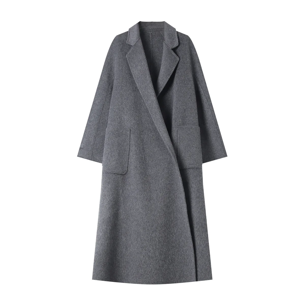 Cappotto lungo in lana tinta unita da donna, alta qualità, autunno, inverno 1