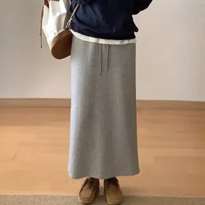 Gonna a trapezio a gamba dritta versatile casual sportiva da donna di nuovo stile primavera autunno con gonna lunga alla moda con spacco laterale 1