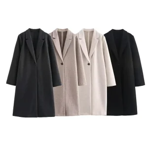 Cappotto lungo morbido e ampio da donna con colletto, tasca, decorazione con bottoni, autunno/inverno, nuovo prodotto, abbigliamento da donna 1