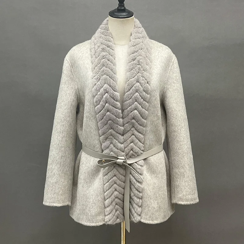 Cappotto di lana di Cashmere moda donna di media lunghezza giacche di pelliccia di visone di lusso da donna 2023 autunno inverno 1