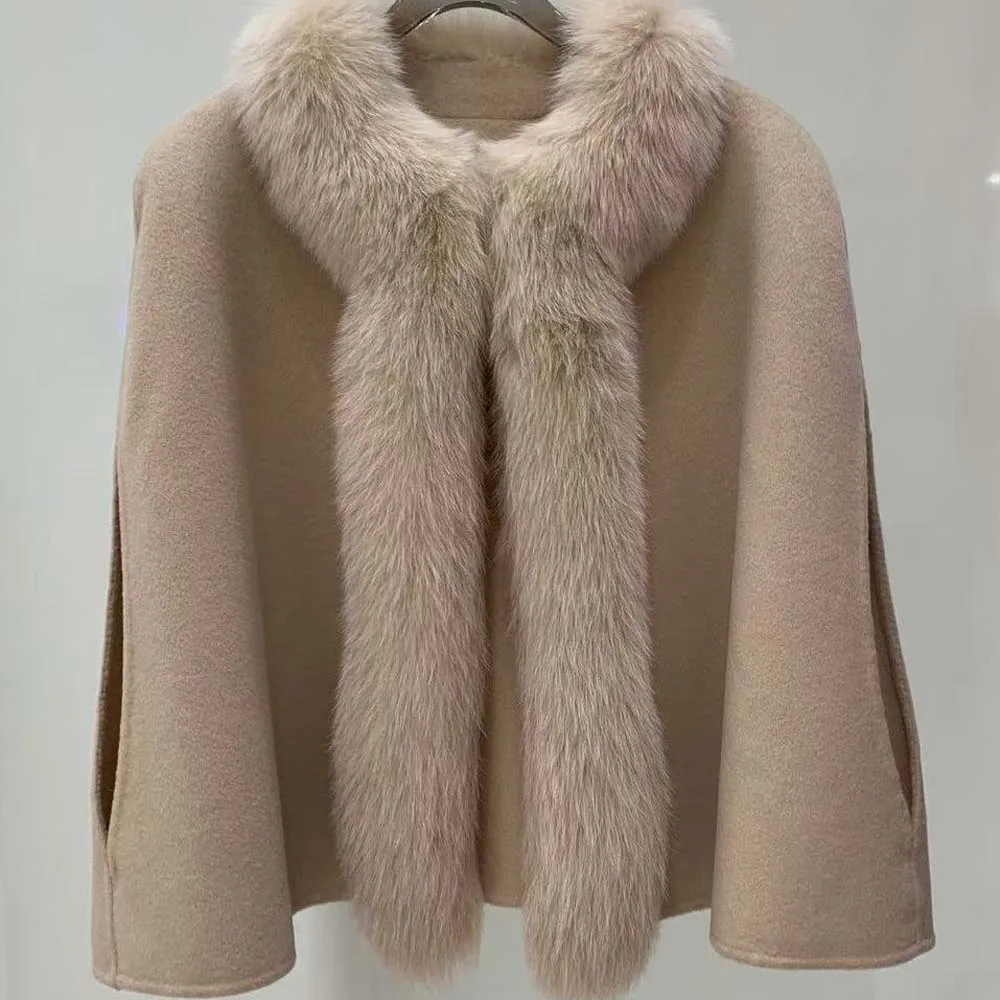 2025 alta qualità autunno e inverno nuovo mantello di pelliccia di volpe cappotto di lana double face cappotto di lana femminile 1