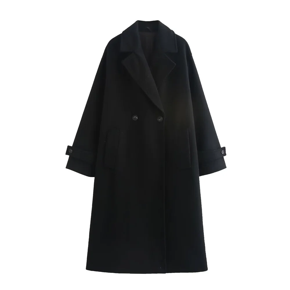 Cappotto lungo morbido e ampio da donna con colletto, tasca, decorazione con bottoni, autunno/inverno, nuovo prodotto, abbigliamento da donna 4