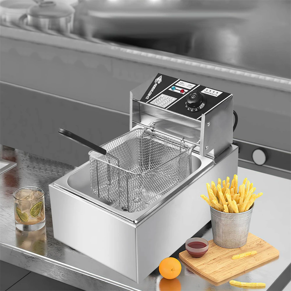 Friggitrice elettrica da 6 litri Friggitrice elettrica commerciale in acciaio inossidabile da 2500 W Patatine per uso domestico Padella Macchina per fare patatine fritte 4