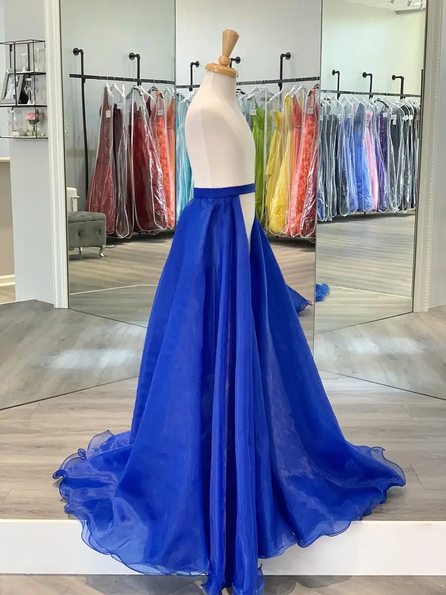 Real Image Royal Blue Long Organza Overlay Long Bridal staccabile Train Women Maxi gonna lunghezza pavimento gonna in Organza 3