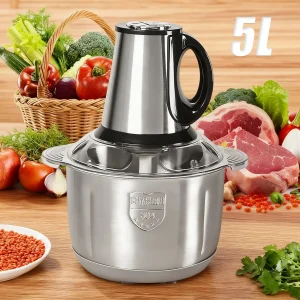 Tritacarne elettrico da 5 litri Frantoio per alimenti a 3 velocità Acciaio inossidabile Multi potente Affettatrice per verdure Processore Chopper Frullatori da cucina 1