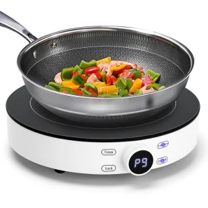 Aigostar Cookmate - Piastra a induzione da 2000W, fornello a induzione in vetroceramica. Controllo Touch con timer e spegnimento automatico. Adatto per pentole con fondo di diametro 12-26 cm. 1