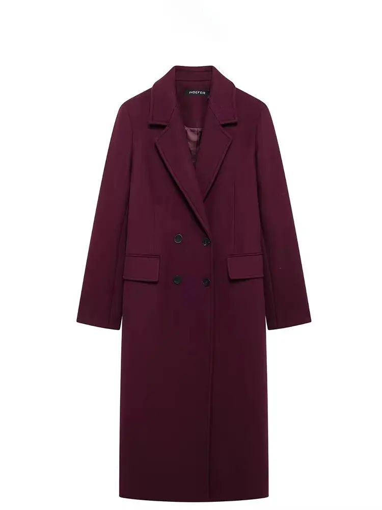 HH Cappotto bordeaux moda donna doppio petto manica lunga bavero misto giacca autunno inverno capispalla High Street 5