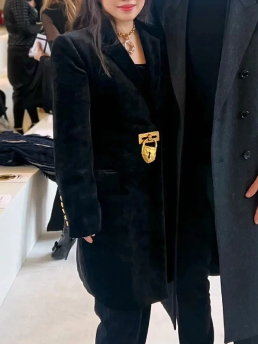 TWOTWINSTYLE bottoni impiombati solidi cappotti moda per le donne risvolto maniche lunghe patchwork pizzo temperamento cappotto abbigliamento femminile 2