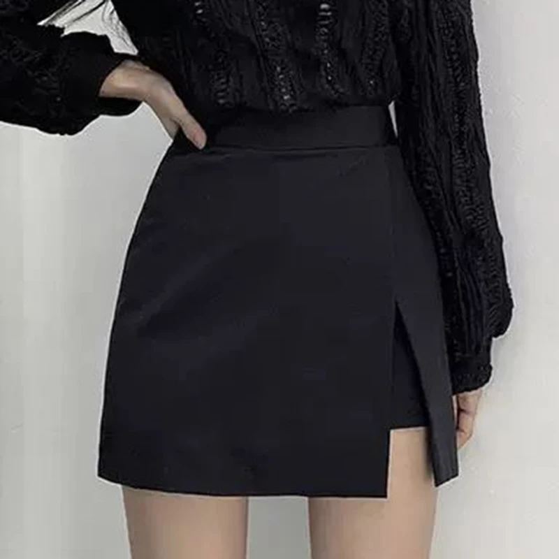 Gonna coreana con orlo irregolare da donna Nuova minigonne divise a vita alta Donna Gonna dritta a vita alta da donna sexy da ufficio Mujer 4