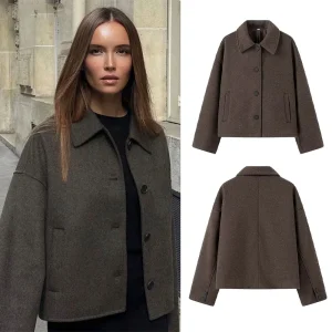 Giacca da donna in lana Elegante manica lunga allentata Couverture monopetto Cappotto femminile 2024 Cappotto da donna casual moda invernale 1