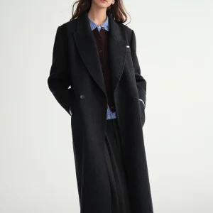 DUSHU Temperamento Colletto rovesciato Cappotto lungo di lana Spalla dritta Cappotto di pura lana Stile europeo Pendolarismo Elegante 1