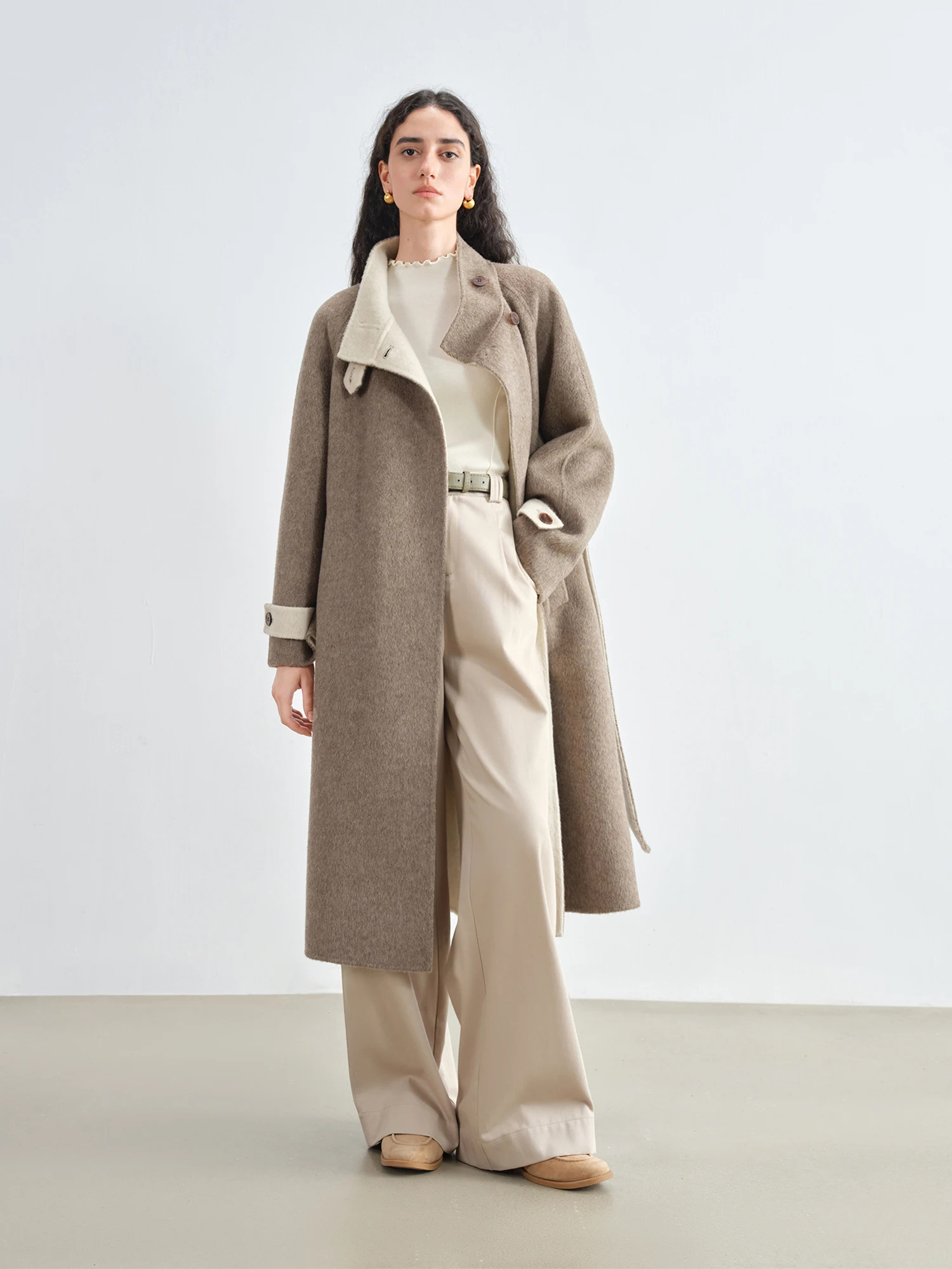 ZIQIAO Petite Cappotto di lana double face in pelo di cammello per donna 2025 Cappotto di lana giacca a vento nuovo stile Colletto alla coreana Retro elegante 3