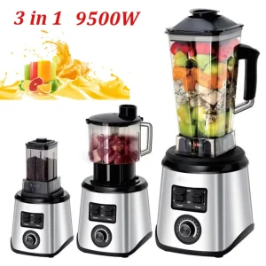 Frullatore da tavolo commerciale pesante da 9500 W, spremiagrumi, frullatore, robot da cucina, 3 contenitori, per frutta, noci ghiacciate 1
