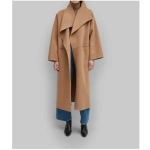 Giacca da cappotto in misto lana di lana double face con risvolto diviso sul lato, nicchia nordica svedese con risvolto grande 1