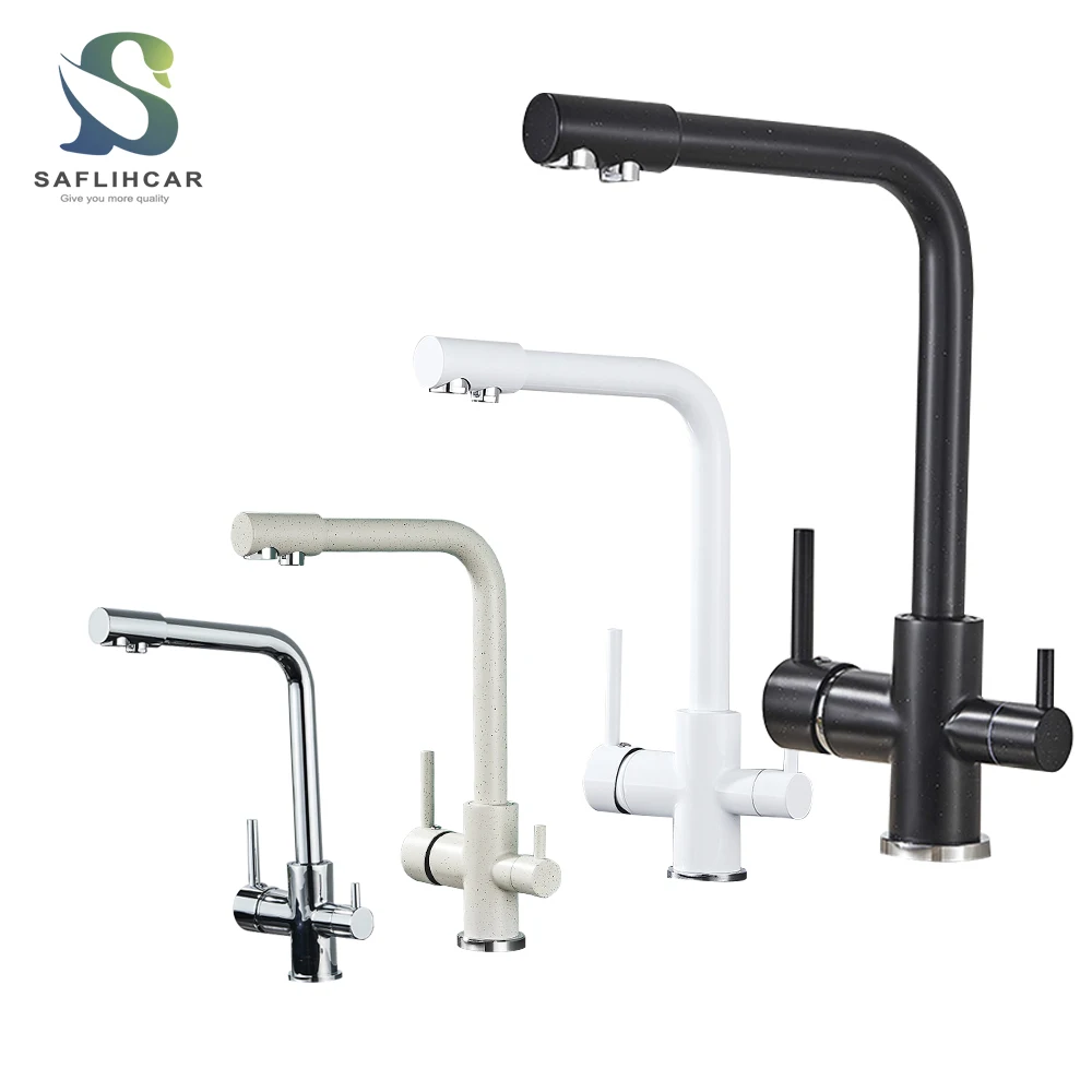 Rubinetto da cucina filtrato Rubinetto purificatore in ottone nero Doppio spruzzatore Acqua potabile Nero con faretto Miscelatore lavello Torneira 1