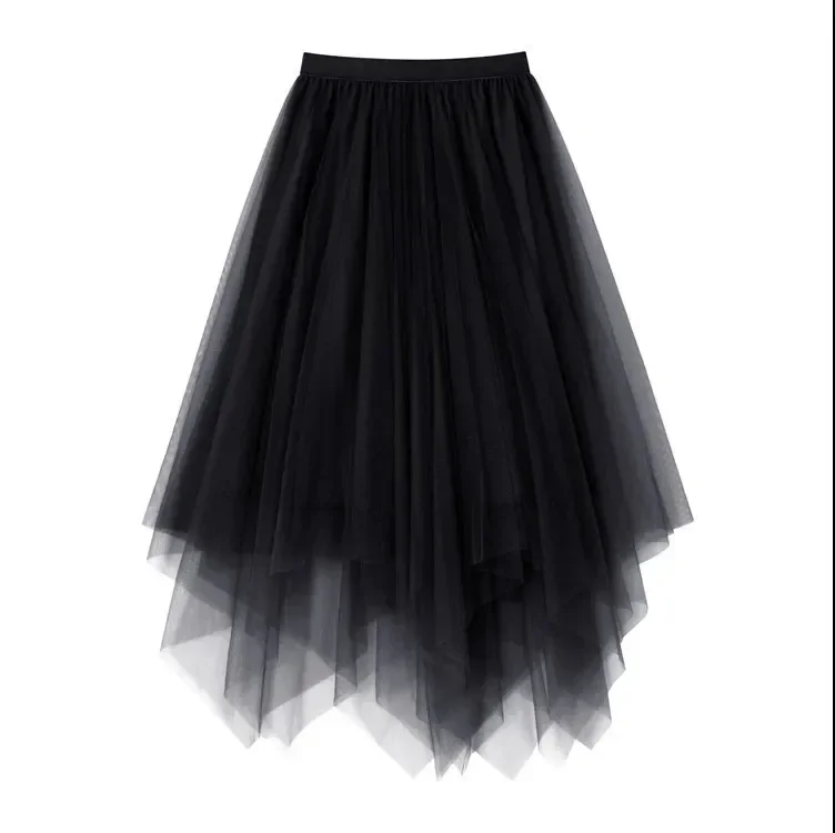 Gonna midi in pizzo a vita alta Orlo asimmetrico Maglia Mezzo corpo Chic Primavera Estate Nuovo stile Gonne da fiaba Fibra di poliestere 4