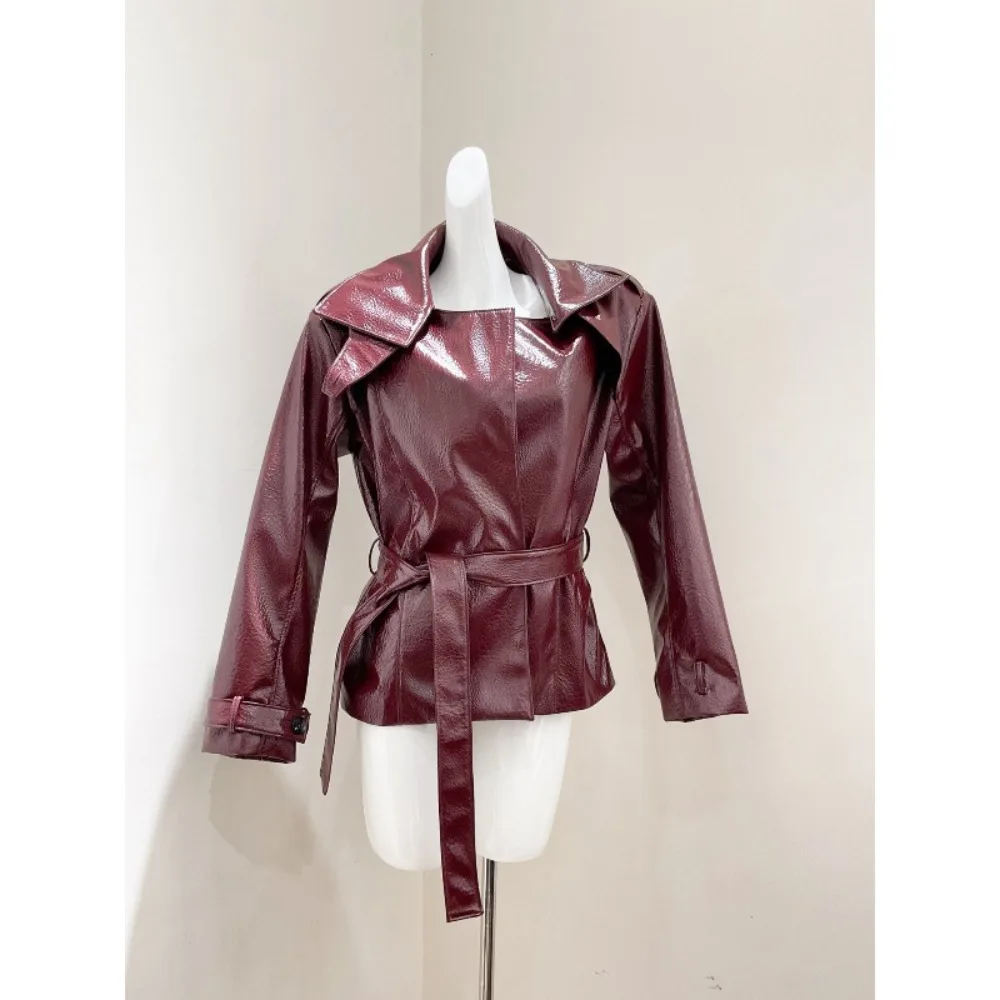 25 Autunno Inverno Millennium High Street Y2K Giacca in pelle su misura con colletto alto in pelle con motivo litchi bello 5