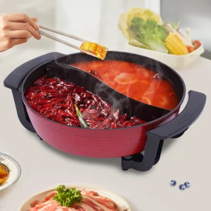6L Grande Spezzatino Elettrico Pentola Antiaderente Fornello Elettrico Shabu Shabu con Divisore Coperchio In Vetro 1360W 5 Livello di Temperatura Regolabile 1