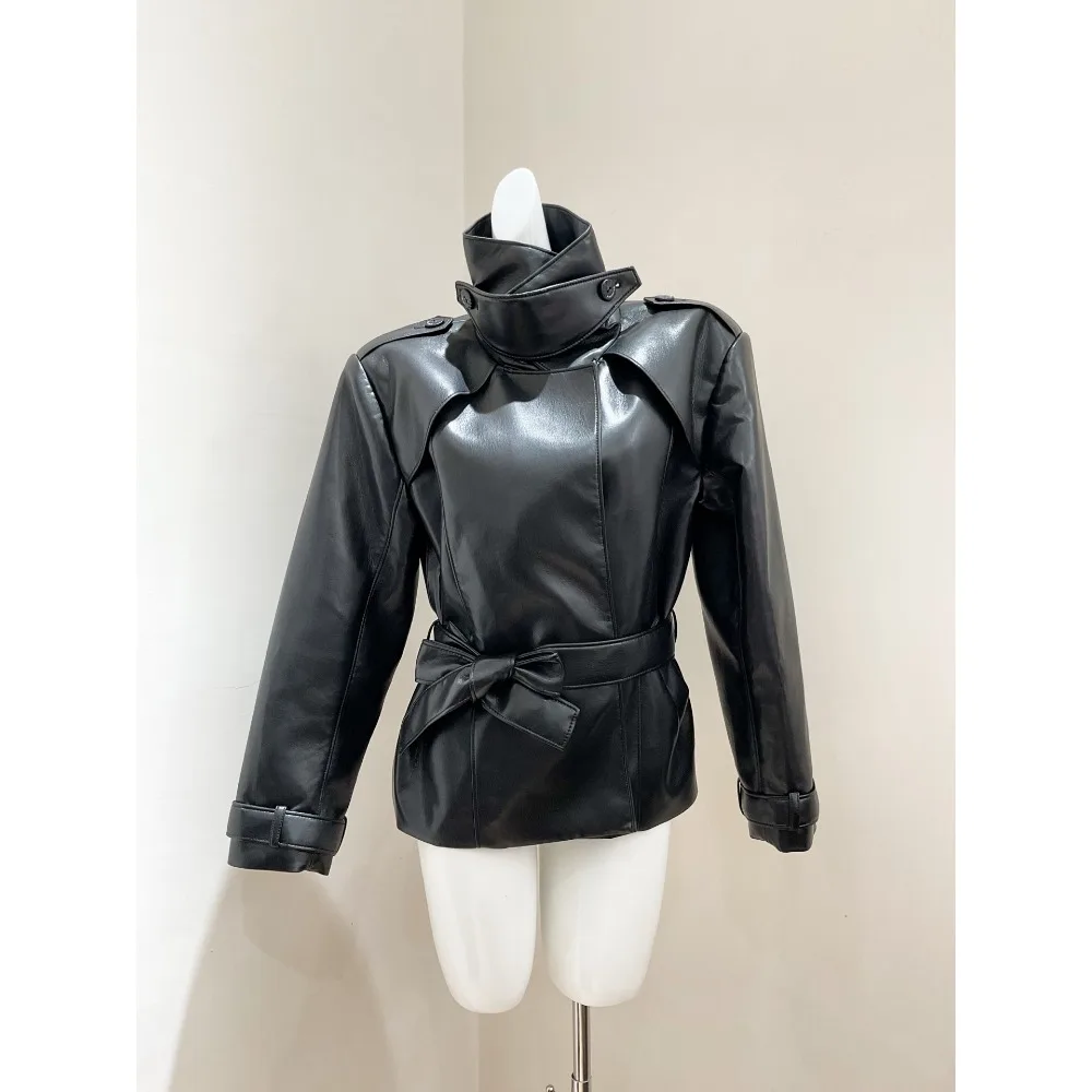 25 Autunno Inverno Millennium High Street Y2K Giacca in pelle su misura con colletto alto in pelle con motivo litchi bello 3