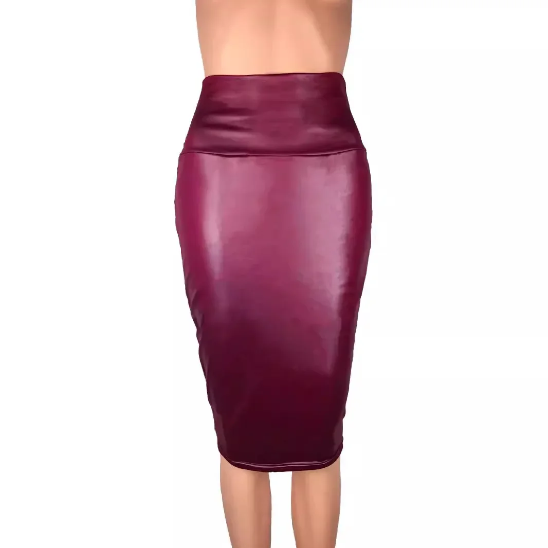 Gonna longuette aderente a vita alta in pelle opaca Gonne a trapezio in fibra di poliestere tinta unita da donna alla moda per abbigliamento da ufficio 4