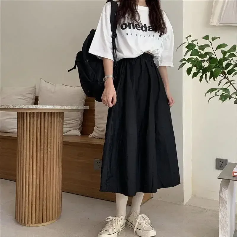 Elegante gonna a trapezio a vita alta Design semplice in tinta unita Stile preppy per gli studenti che pendono in estate Nuovo arrivo 1