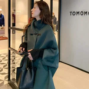 2023 Autunno Inverno Casual Mantello Stile giapponese Misto lana Giacca da donna Mid-lunga Manica a pipistrello Cappotto femminile Cappotto di lana di moda 1