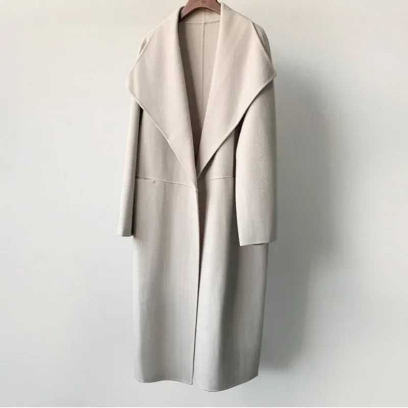 Cappotto lungo in cashmere di lana di fascia alta Silhouette con spacco laterale Trench lungo da donna 4