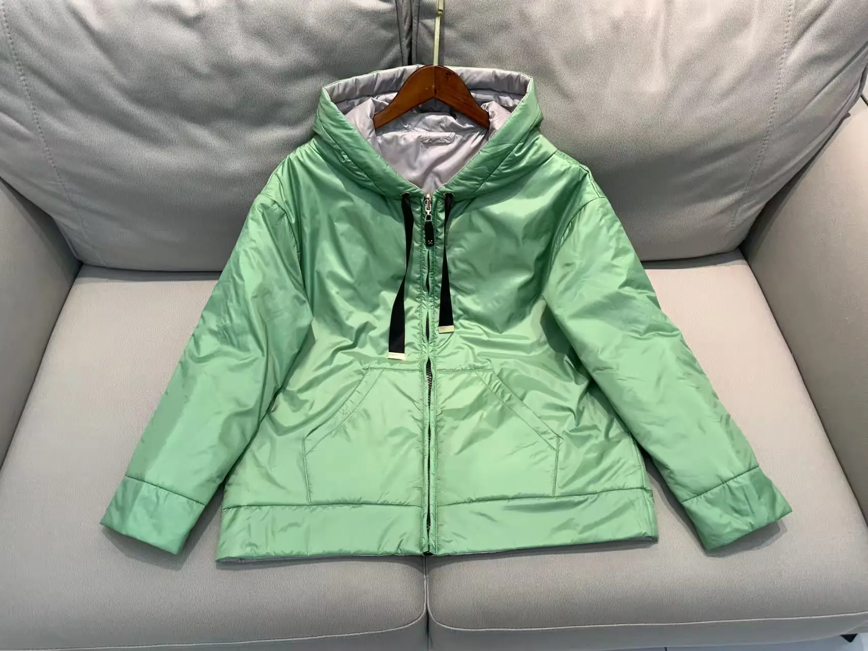 Giacca con cappuccio con cerniera Fenggejiwo, cappotto su due lati, ultima 24 anni, ultima giacca da baseball in seta di velluto color cammello, interno 100% seta 3