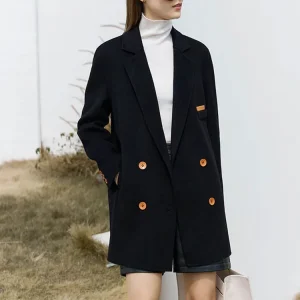 AMII Cappotto di lana minimalista per le donne 2024 Inverno Nuovo Mid-lungo Allentato Office Lady Miscele Colletto rovesciato Giacche casual 12324024 1