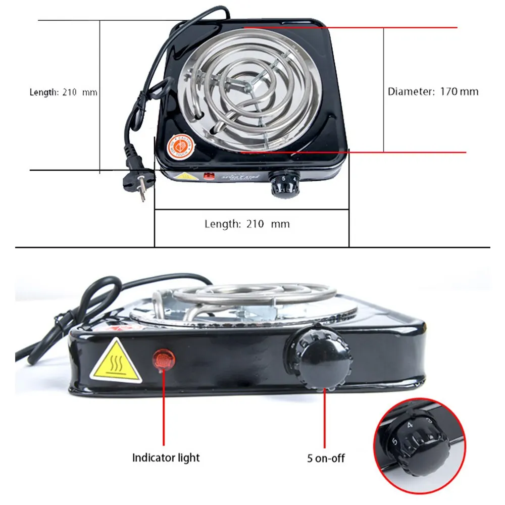 Fornello elettrico da 1000 W Bruciatore di ferro Piastra riscaldante Fornello da cucina portatile Riscaldatore per caffè Zuppa di latte Durevole Ascendibile Rapido 2
