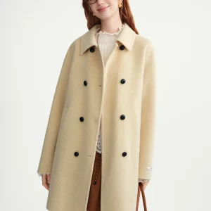 DUSHU 2025 Cappotto di lana doppio petto in colore a contrasto da donna Cappotto invernale caldo in tweed double face Capispalla elegante vestibilità ampia 1