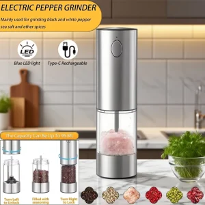 Macinapepe elettrico in acciaio inossidabile USB ricaricabile regolabile sale e leggero macinapepe da cucina cibo da cucina 1