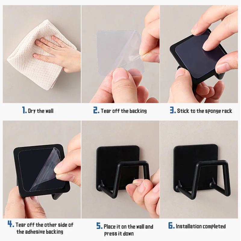 Porta spugne per lavello da cucina Scarico autoadesivo Stendino per lavabo da bagno Ganci portaoggetti Ganci da parete per cucina Accessori 3