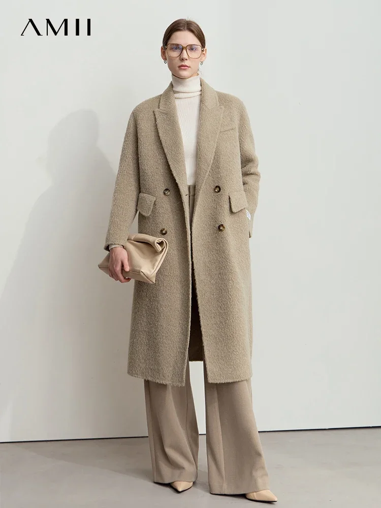 AMII Minimalismo Cappotto in lana alpaca da donna Classico doppio petto 2025 Giacca invernale in lana double face Cappotto lungo 12444126 1