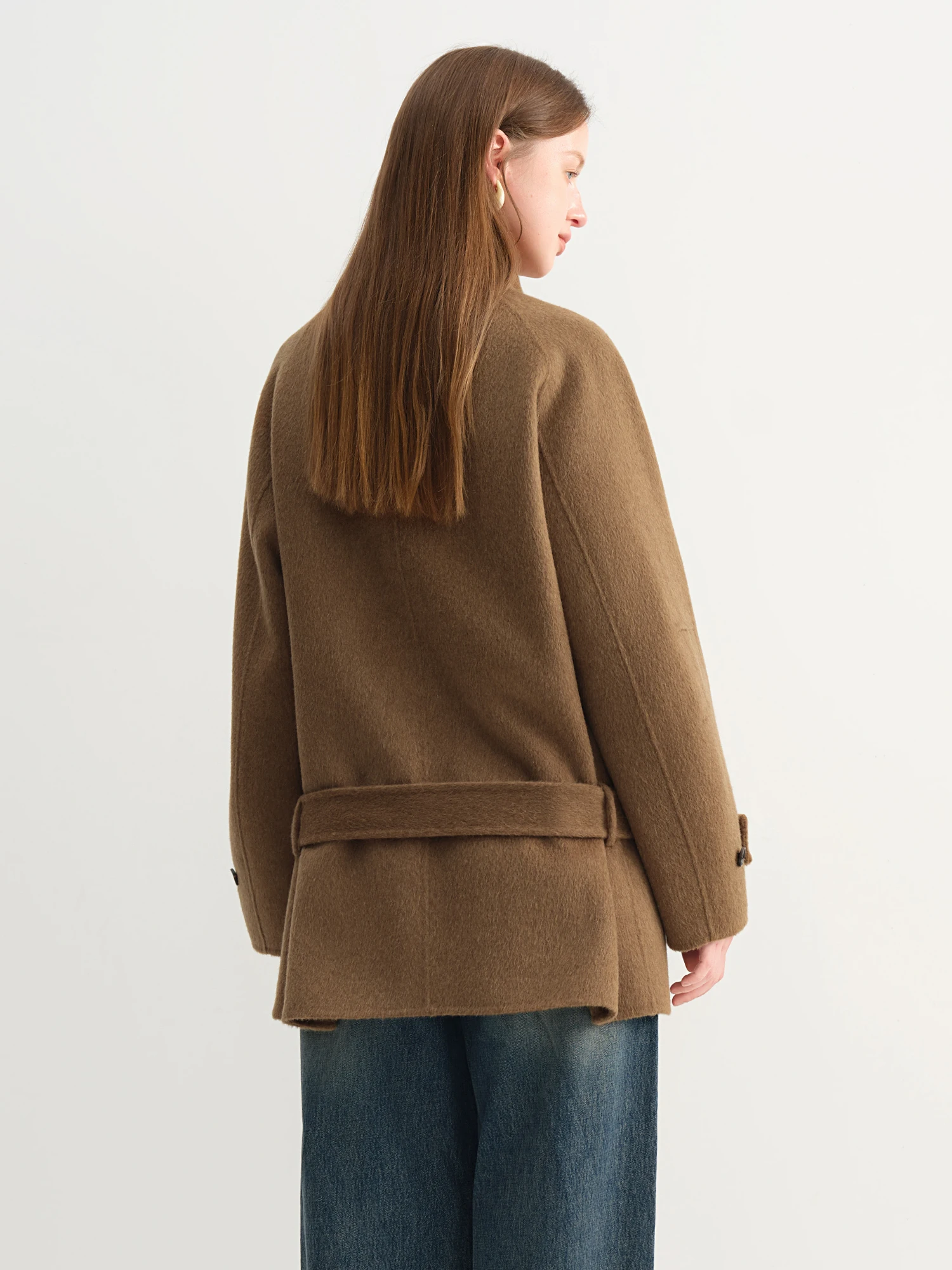 FSLE Cappotto di lana corto in lana di pecora stile francese Donna Inverno 2025 Nuove giacche di lana double face Colletto alla coreana semplice 2