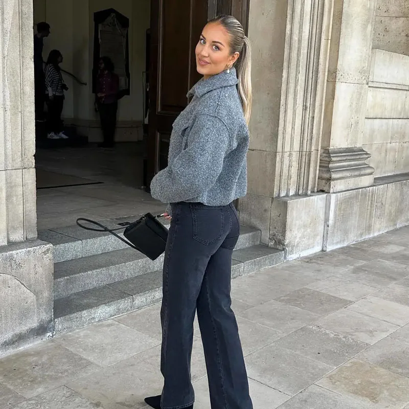 MUJER Tweed Giacche corte da donna Autunno Inverno Cappotto corto Giacca da donna Zip Crop Giacca da mezza stagione Donna Novità in capispalla 3