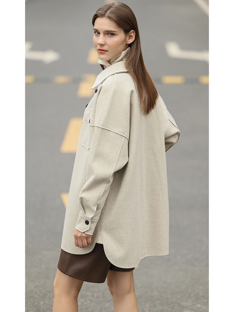 AMII Cappotti di lana per donna 2025 Inverno Nuovo stile BF Tasca allentata Manica lunga Top Caldo versatile Cappotto da donna 12424101 2