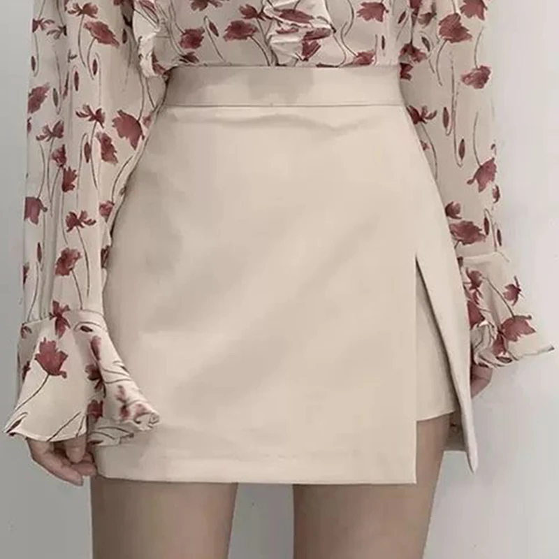 Gonna coreana con orlo irregolare da donna Nuova minigonne divise a vita alta Donna Gonna dritta a vita alta da donna sexy da ufficio Mujer 5