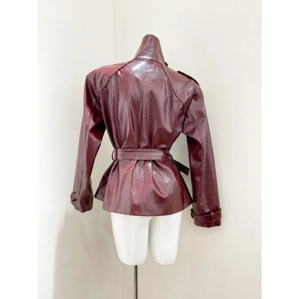 25 Autunno Inverno Millennium High Street Y2K Giacca in pelle su misura con colletto alto in pelle con motivo litchi bello 6