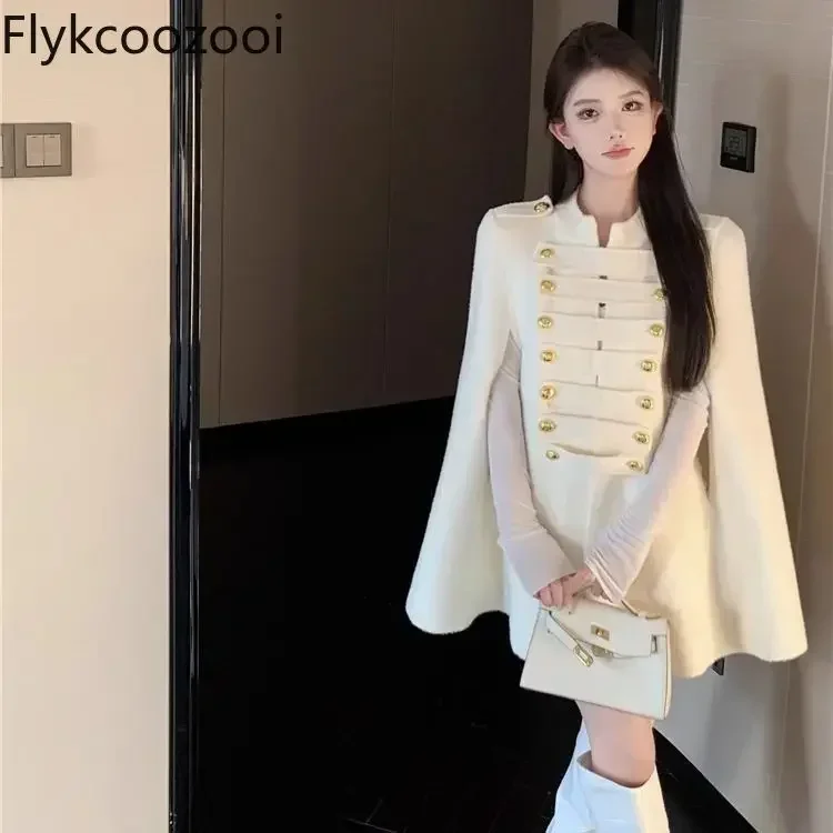 Giacca da donna Cappotti autunnali e invernali Mantello ampio Cappotto di lana a maniche lunghe medio lungo Abbigliamento femminile di lusso 4