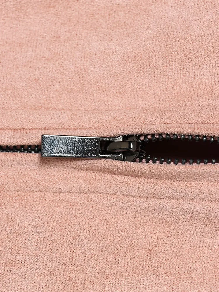 HH Donna Primavera Moda Colletto alla coreana Tinta unita Maniche lunghe Cerniera Giacca in pelle scamosciata Donna Chic Casual Sport Street Style Giacche 1