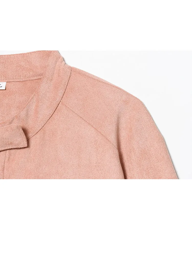 HH Donna Primavera Moda Colletto alla coreana Tinta unita Maniche lunghe Cerniera Giacca in pelle scamosciata Donna Chic Casual Sport Street Style Giacche 6