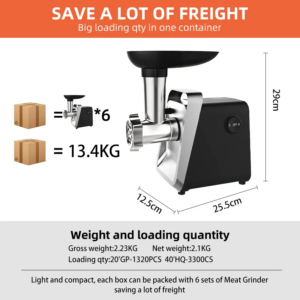 Tritacarne elettrico Potente Max 750W Tritacarne per carichi pesanti Tritacarne per salsicce Robot da cucina in acciaio inossidabile Riempitrice per salsicce 6