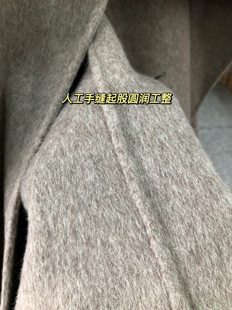 Elegante cappotto in lana doppio petto con colletto a sciarpa grande Giacca invernale in cashmere alla moda coreana allentata da donna 6