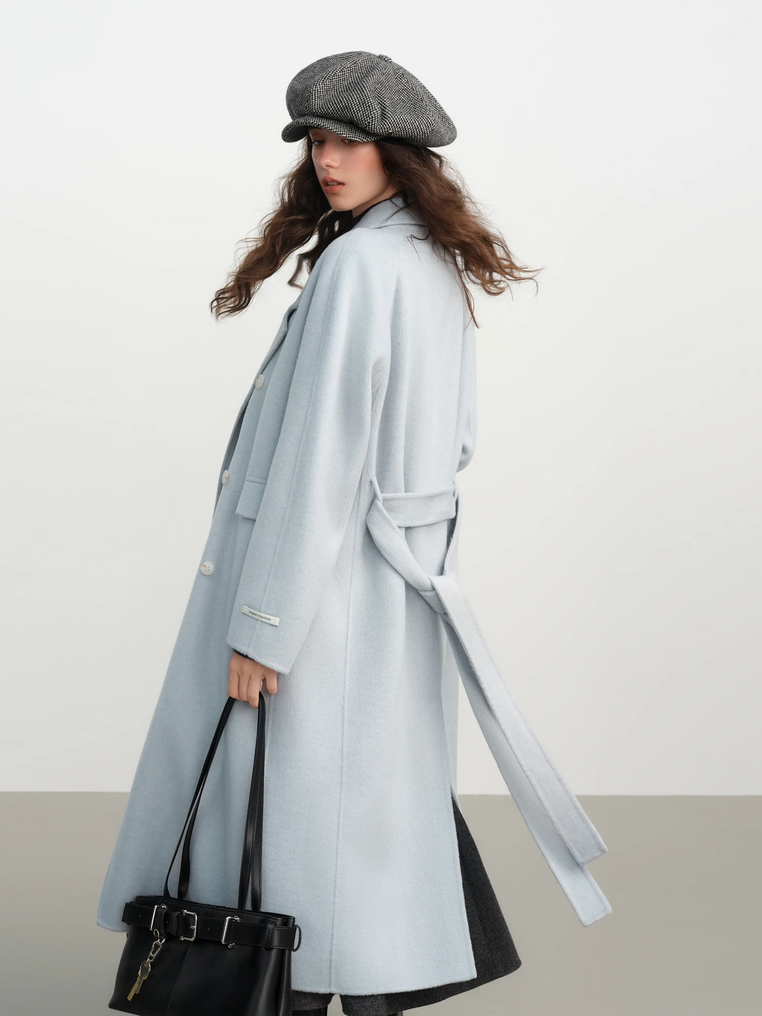 FSLE Cappotto di lana con colletto doppiopetto in cashmere Donna 2025 Pendolarismo invernale Cappotto semplice pigro allentato casual azzurro 2