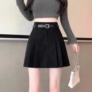 Minigonna a trapezio dimagrante a vita alta in velluto a coste Gonna corta da donna autunno inverno nuovo stile Gonna avvolgente scozzese 1